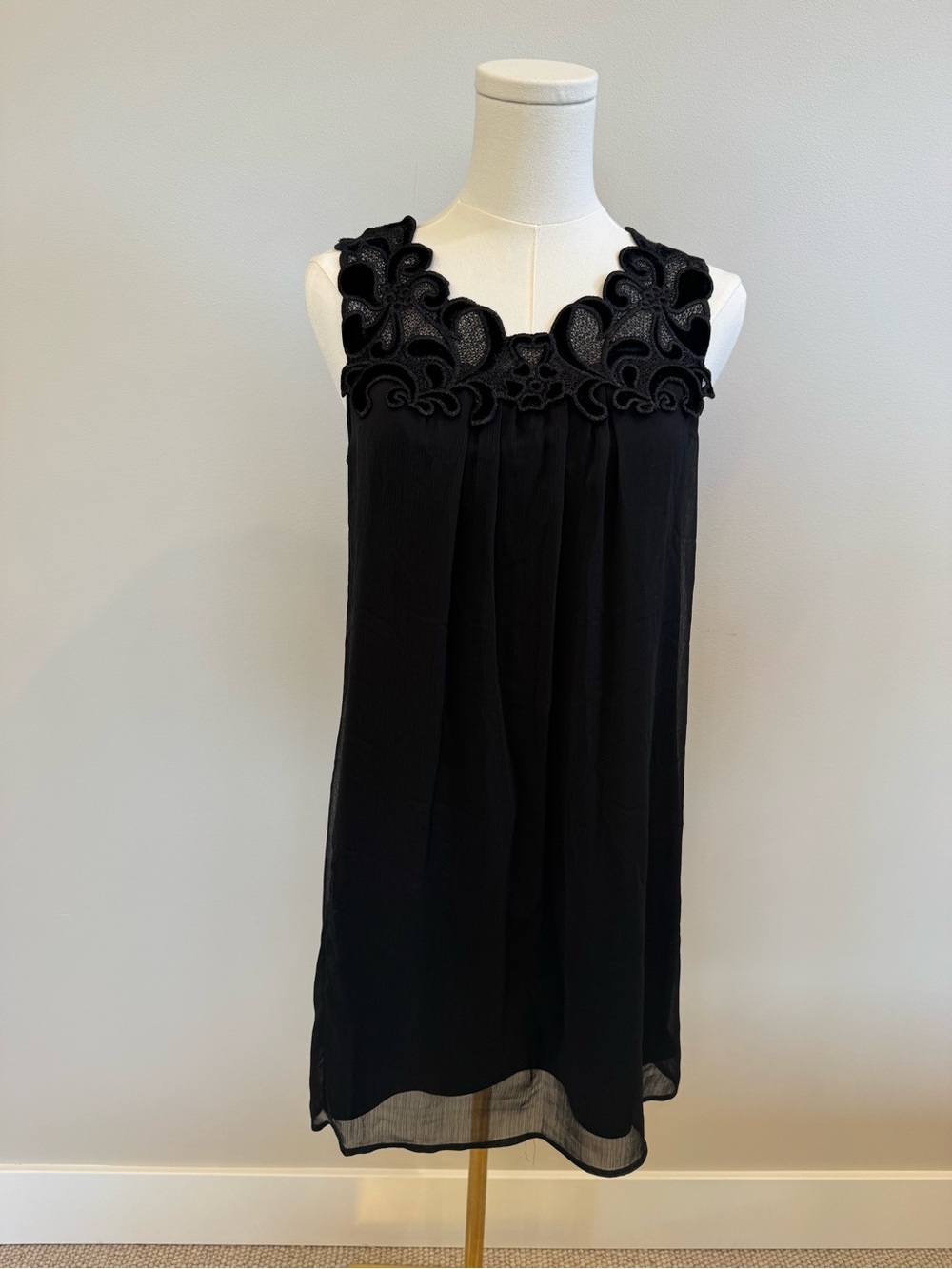 love, Fire Black Sleeveless Mini Dress with Embroidered Yoke
